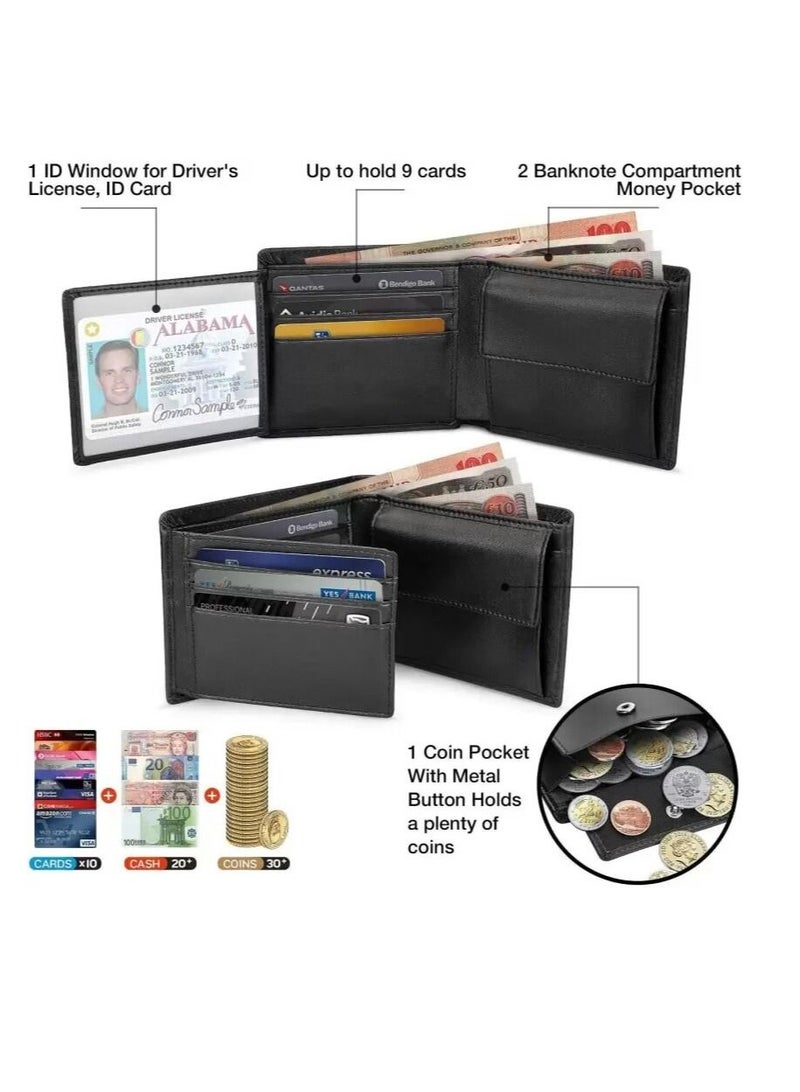 سكينزبي RFID حجب محفظة جلد طبيعي للرجال أسود - Image 4