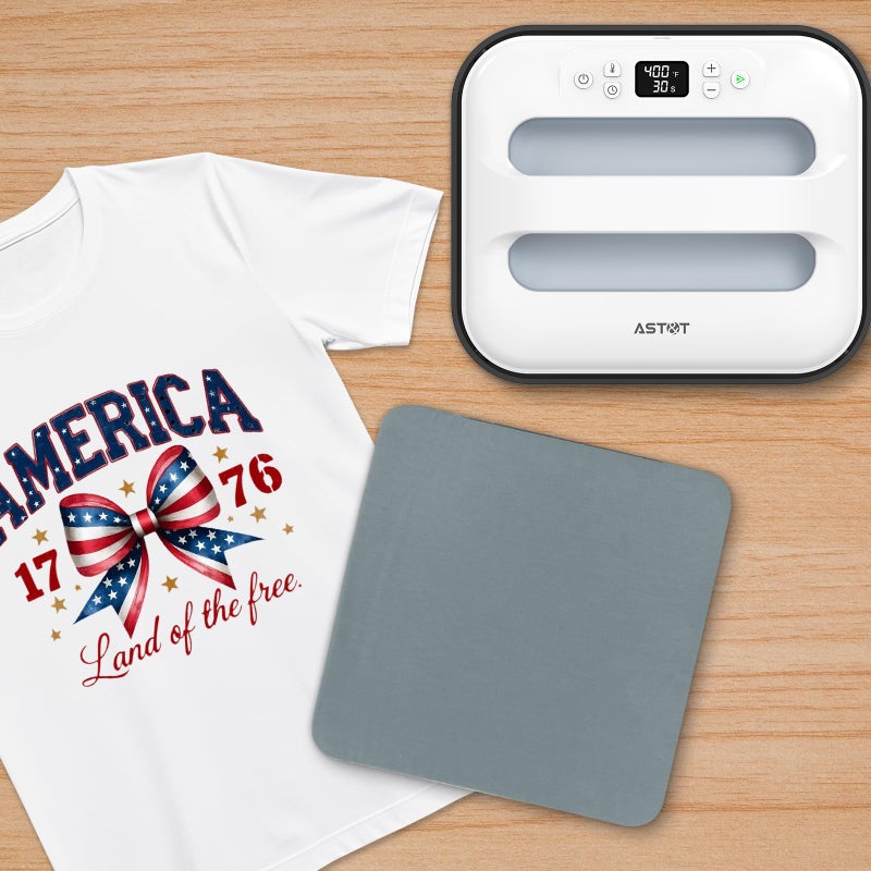 AST&T Heat Press Machine 12" x 10" Portable & Easy Heat Press for T-Shirts, Pillows, Tote Bags & More White (Heat Press+mat) - Image 4