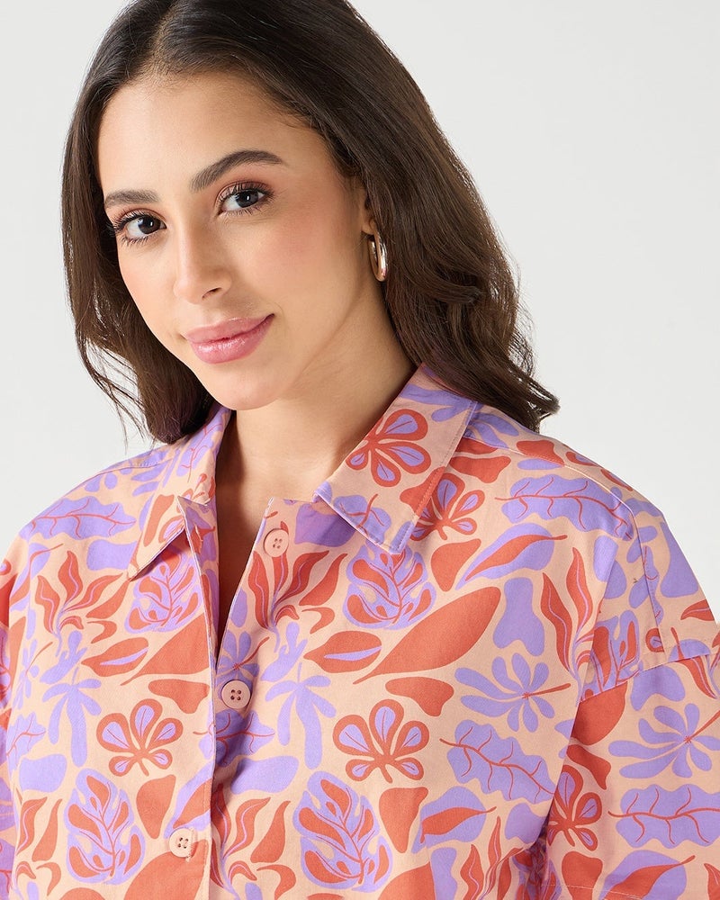 bewakoof Women's Multicolor All Over Printed Oversized Crop Shirt - Image 5