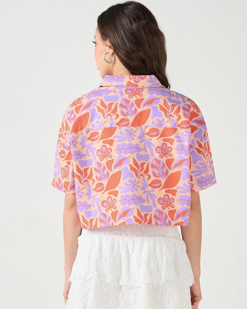 bewakoof Women's Multicolor All Over Printed Oversized Crop Shirt - Image 3