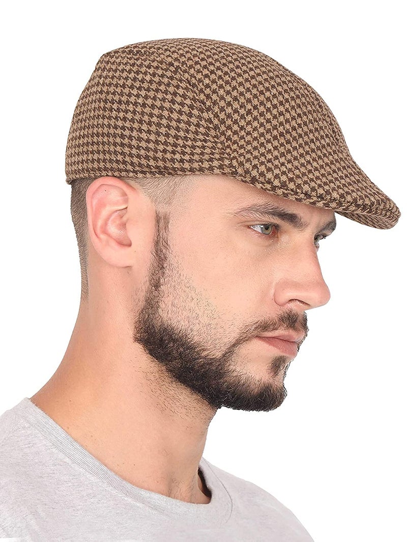 RR DESIGN Cotton Ivry/Golf/Flat Tweed Hats For Men-Pack of 1-Free Size- (Brown & Black Houndstooth Pattern) - Image 2