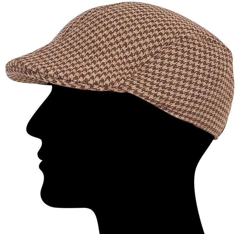 RR DESIGN Cotton Ivry/Golf/Flat Tweed Hats For Men-Pack of 1-Free Size- (Brown & Black Houndstooth Pattern) - Image 3