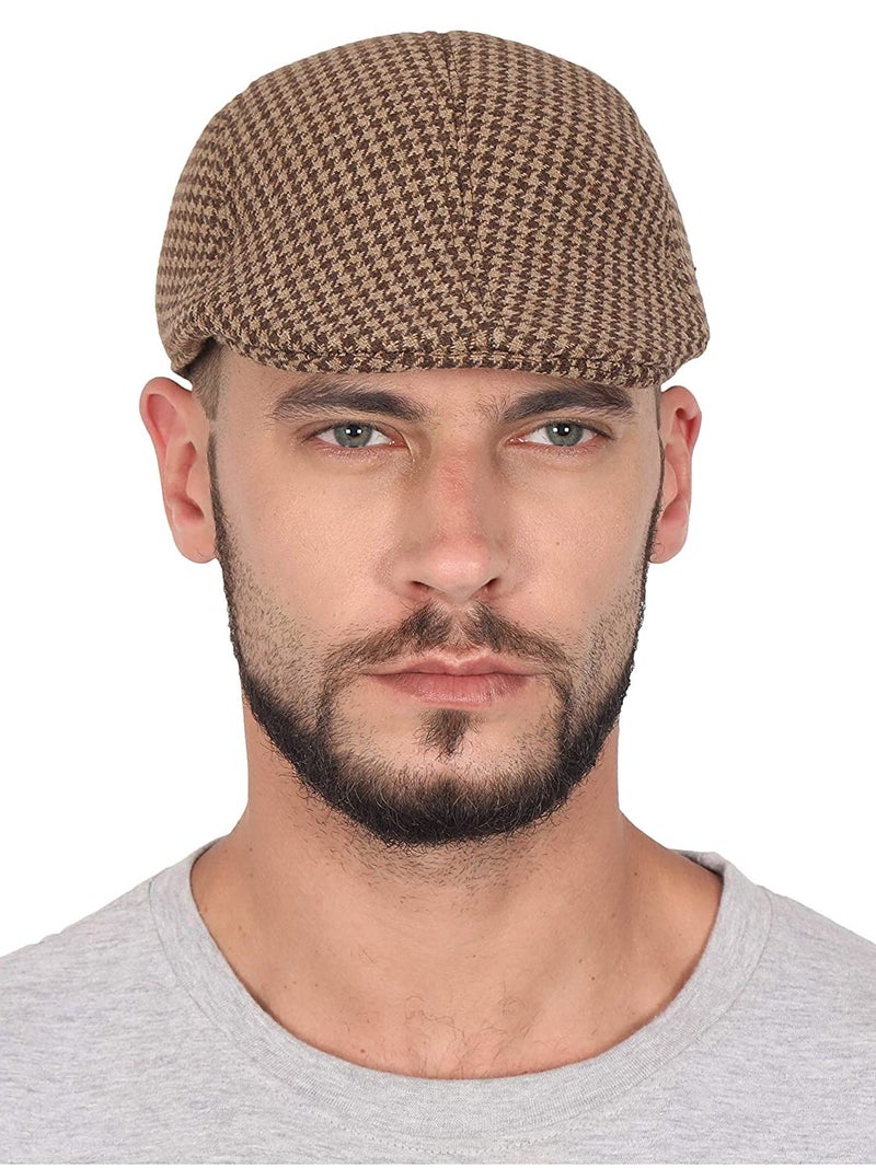 RR DESIGN Cotton Ivry/Golf/Flat Tweed Hats For Men-Pack of 1-Free Size- (Brown & Black Houndstooth Pattern) - Image 1
