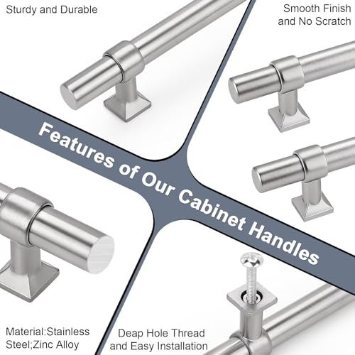 knobelite 30 Pack Hole Centers 3 inch Brushed Nickel Cabinet Handles Stainless Steel Kitchen Cabinet Pulls T Bar Hardware Pull Handle for Cabinets Dressers Closets - Image 5