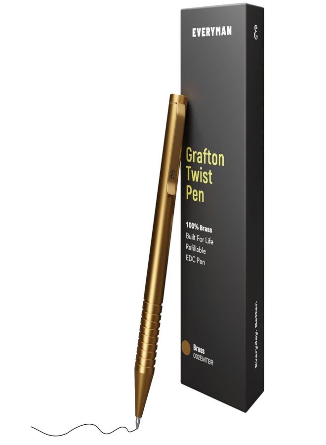 Everyman Brass Grafton Mini Twist Refillable 0.7mm Gel Ink Pen | Sleek Anodized Aluminum Pocket Pen with Grooved Grip | Smooth Writing EDC Ink Pen for Office, Travel, Work & Gifting - Image 1