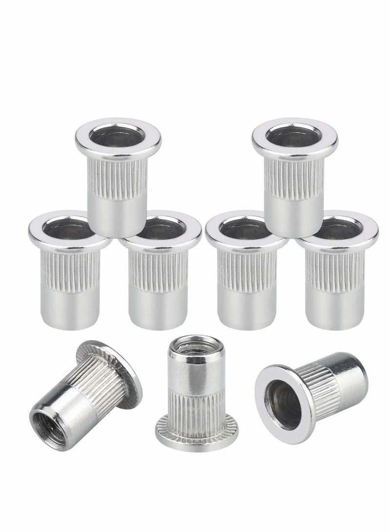 M6 Nut, 50 Pcs M6 Stainless Steel Rivet Nut, Flat Head Threaded Insert Nutsert Rivnuts, Fastener Rivet Nut Assortment Kit with Internal Threads (Sliver) - Image 1