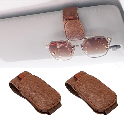 Yuoyar 2 Packs Magnetic Sunglass Holder for Car Visor - Universal Sunglasses Clip for Different Size Eyeglasses - Convenient Interior Car Accessories (Brown) - Image 1