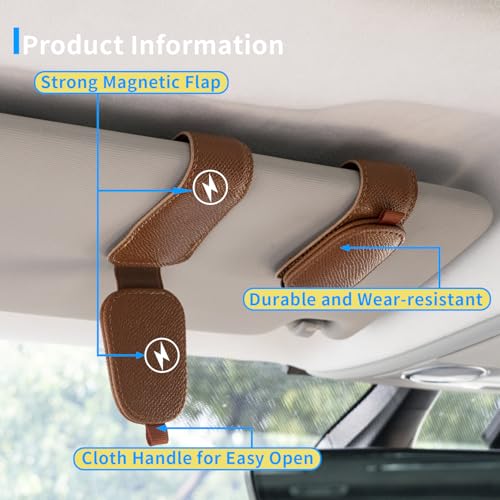 Yuoyar 2 Packs Magnetic Sunglass Holder for Car Visor - Universal Sunglasses Clip for Different Size Eyeglasses - Convenient Interior Car Accessories (Brown) - Image 4