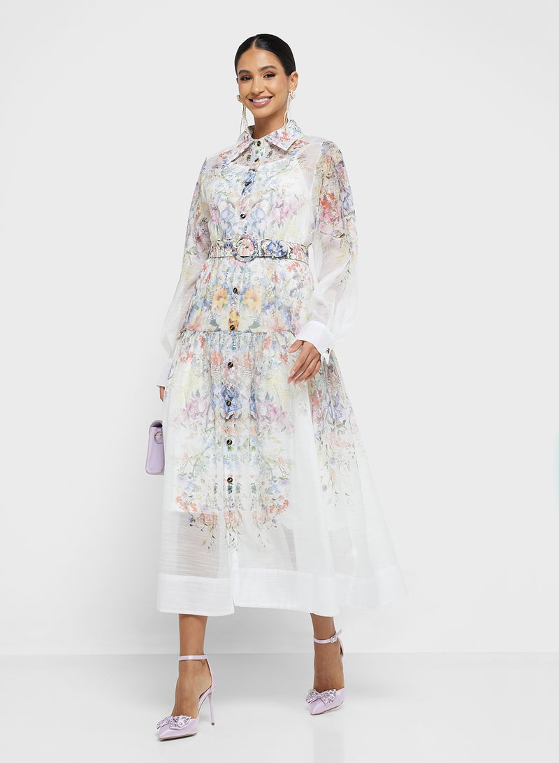 Khizana Floral Belted Dress - Image 1