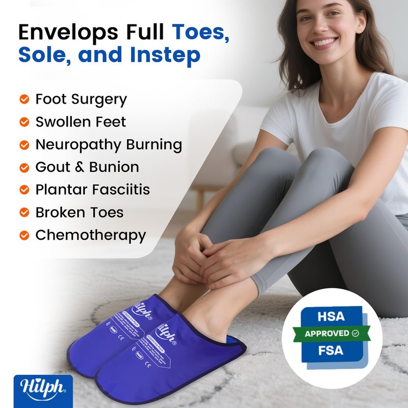 Hilph Foot Ice Pack Slippers for Plantar Fasciitis & Bunion 2 Packs, HSA or FSA Eligible Reusable Hot Cold Packs Gel Ice Slipper for Foot & Toes Pain, Gout, Foot Surgery, Neuropathy, Swollen (Blue) - Image 2