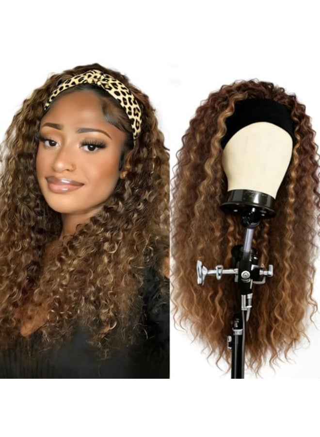 XSY Headband Wig Human Hair Highlight Ombre Curly Headband Wigs for Black Women None Lace Front Wigs 150 Density 427 Highglight Wig 16 Inch - Image 1