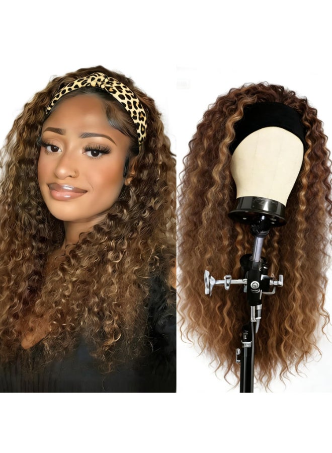 XSY Headband Wig Human Hair Highlight Ombre Curly Headband Wigs for Black Women None Lace Front Wigs 150 Density 427 Highglight Wig 16 Inch - Image 2