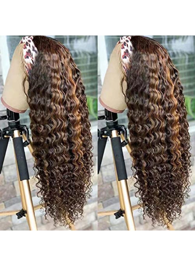 XSY Headband Wig Human Hair Highlight Ombre Curly Headband Wigs for Black Women None Lace Front Wigs 150 Density 427 Highglight Wig 16 Inch - Image 3