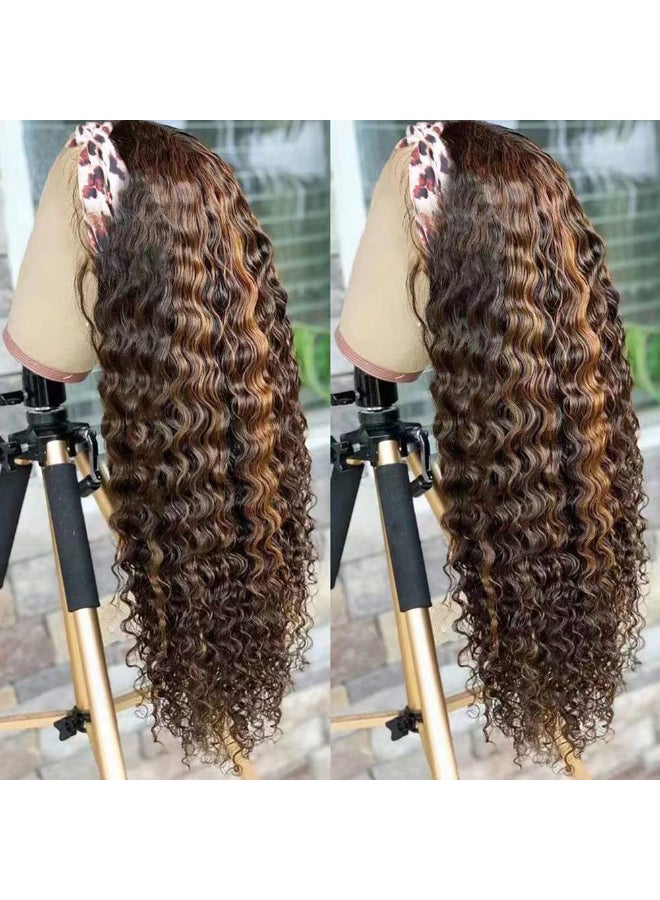 XSY Headband Wig Human Hair Highlight Ombre Curly Headband Wigs for Black Women None Lace Front Wigs 150 Density 427 Highglight Wig 16 Inch - Image 4