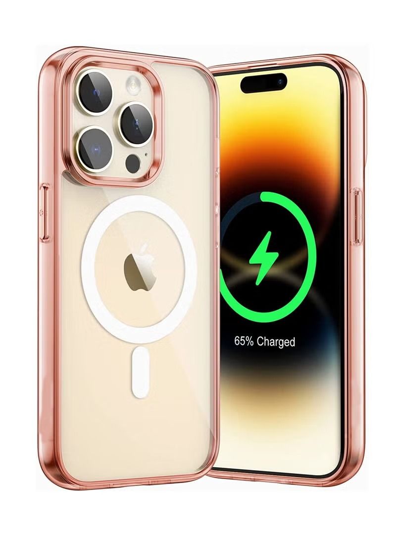 Zaboon iPhone 14 Pro Max 6.7-Inch Compatible with MagSafe Wireless Charging Shockproof Phone Bumper Cover Anti-Scratch Clear Back Rose Gold - Image 1