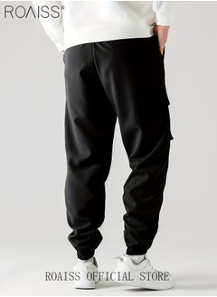 roaiss Loose Tether Mid Waist Trousers for Men Versatile Casual Multiple Pockets Straight Cargo Pants Mens Comfortable Breathable Skin-Friendly Sweatpants with Small Trouser Legs  - Image 2