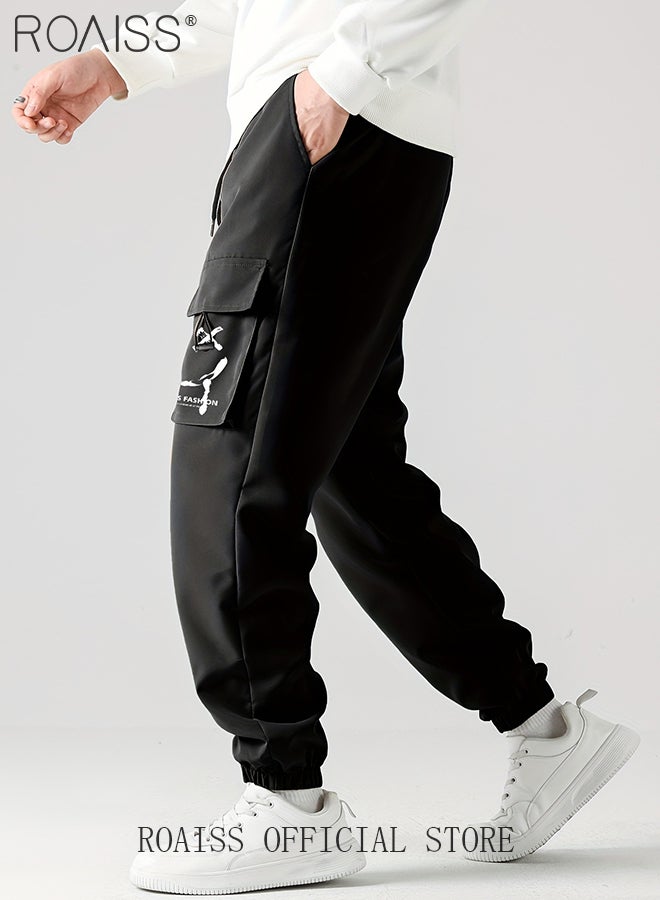 رويس بنطلونات جري كاجوال للرجال، بنطلونات كارغو برباط مع أرجل ضيقة وتصميم ضيق، بنطلونات رياضية برباط عند الكاحل مع جيوب متعددة، مناسبة للارتداء اليومي أو الأنشطة الخارجية أو أي أنشطة بدنية - Image 3