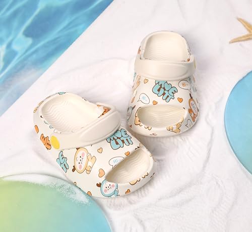 LONSOEN Kids Summer Clogs Boys Girls Slide Sandals Adjustable Toddler Indoor Outdoor Slippers Children Beach Pool Shoes,Size 6 Toddler Off White CLG002 15 - Image 3