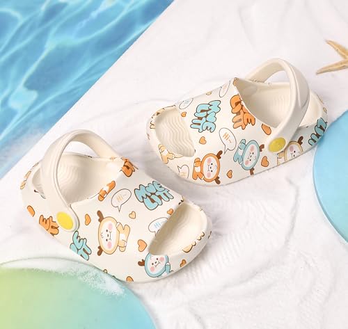 LONSOEN Kids Summer Clogs Boys Girls Slide Sandals Adjustable Toddler Indoor Outdoor Slippers Children Beach Pool Shoes,Size 6 Toddler Off White CLG002 15 - Image 2