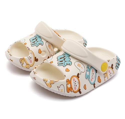 LONSOEN Kids Summer Clogs Boys Girls Slide Sandals Adjustable Toddler Indoor Outdoor Slippers Children Beach Pool Shoes,Size 6 Toddler Off White CLG002 15 - Image 4