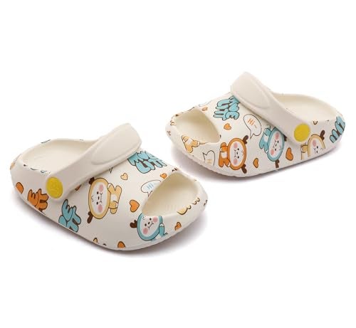 LONSOEN Kids Summer Clogs Boys Girls Slide Sandals Adjustable Toddler Indoor Outdoor Slippers Children Beach Pool Shoes,Size 6 Toddler Off White CLG002 15 - Image 5
