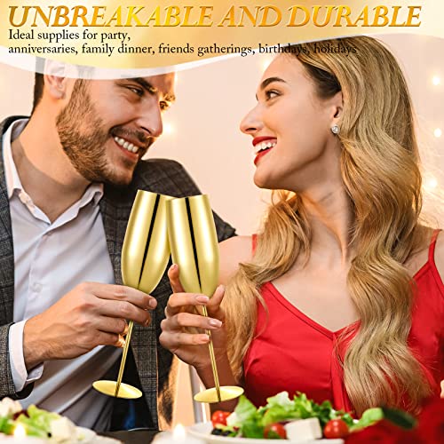 Yinder Champagne Flutes Bulk 8.5 oz Wine Glasses Stainless Steel Stemmed Flutes with Box Unbreakable Toasting Glasses for Wedding Anniversary Parties Gifts Pool(Gold,12 Pack) - Image 5