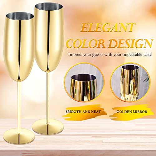Yinder Champagne Flutes Bulk 8.5 oz Wine Glasses Stainless Steel Stemmed Flutes with Box Unbreakable Toasting Glasses for Wedding Anniversary Parties Gifts Pool(Gold,12 Pack) - Image 3