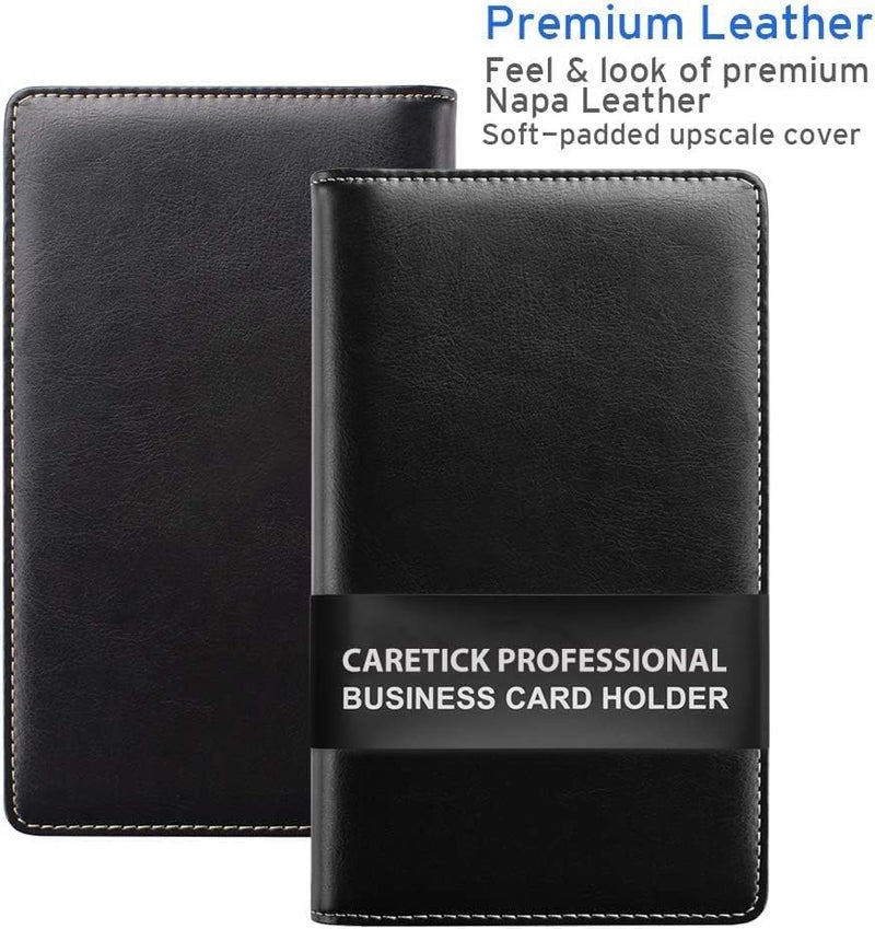 CareTick Business Card Holder Book, 240 Card Capacity, Soft PU Leather Name Card Organizer with 120 Pockets, Business and Credit Card Album for Office (Black, Soft Leather) - Image 2
