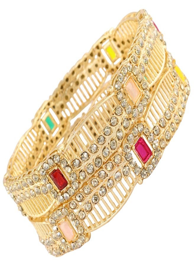 STYOLLO Gold Finish Alloy Kada Set For Women & Girls With Square Zircon Stone Work | Stylish Indian Jewelry | Women's Bangle For Party - Set Of 2 (SYL_ST12_SD016-ReverseAD-Multi-2.8) - Image 1