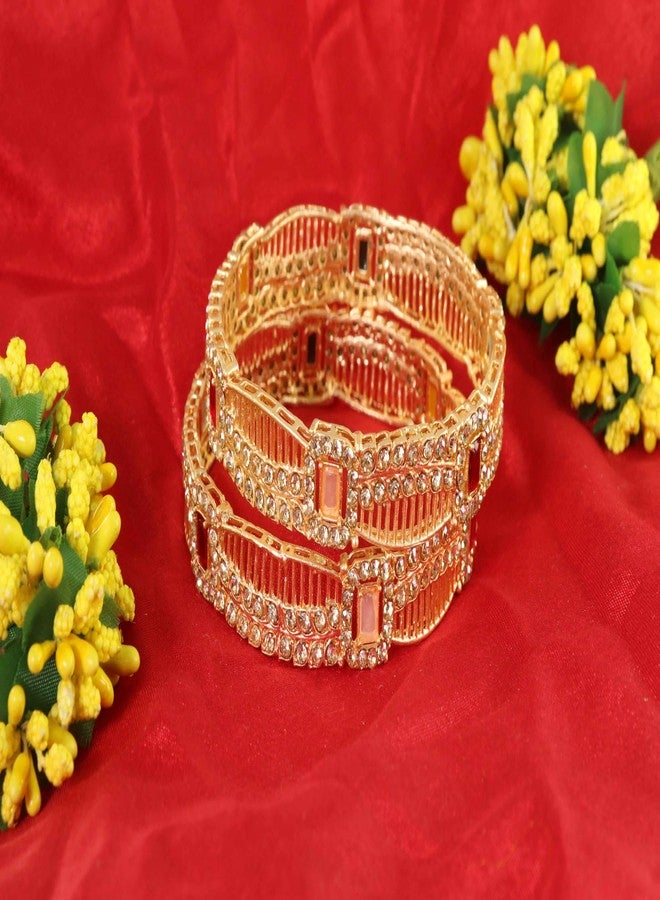 STYOLLO Gold Finish Alloy Kada Set For Women & Girls With Square Zircon Stone Work | Stylish Indian Jewelry | Women's Bangle For Party - Set Of 2 (SYL_ST12_SD016-ReverseAD-Multi-2.8) - Image 4