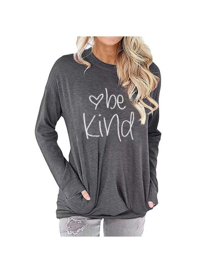 Autumn Best Hot Women's Sweater Be Kind Letter Printed Bat Sleeve Round Neck Long Sleeve T-shirt