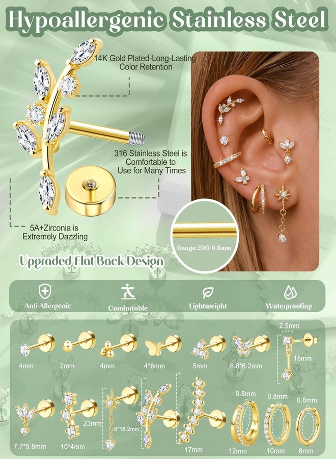 ORAZIO 20G Helix Piercing Jewelry Flat Back Cartilage Earrings for Women Hypoallergenic Surgical Steel Flatback Stud Hoop Cartilage Earring Stack Set Daith Conch Tragus Ear Piercing Jewelry Single A - Image 2