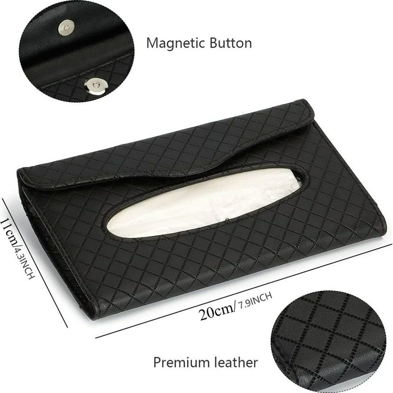 Beige PU Microfiber Faux Leather Car Tissue Box Headrest Multifunctional Organizer - Image 2
