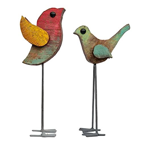Fine Craft India Wooden Rustic Bird Figurines Set of 2 | Handmade Wood & Iron Decorative Showpiece | Antique Finish Table Decor for Home & Office (Height 11 inch, 220g) (Wooden_Flying_Bird_S2) - Image 1