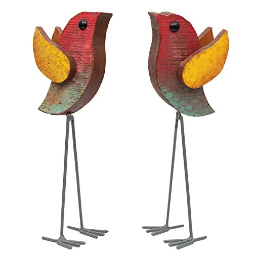 Fine Craft India Wooden Rustic Bird Figurines Set of 2 | Handmade Wood & Iron Decorative Showpiece | Antique Finish Table Decor for Home & Office (Height 11 inch, 220g) (Wooden_Flying_Bird_S2) - Image 4