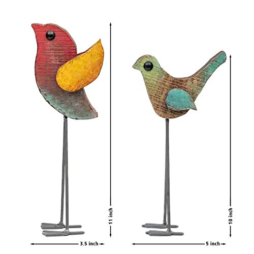 Fine Craft India Wooden Rustic Bird Figurines Set of 2 | Handmade Wood & Iron Decorative Showpiece | Antique Finish Table Decor for Home & Office (Height 11 inch, 220g) (Wooden_Flying_Bird_S2) - Image 3