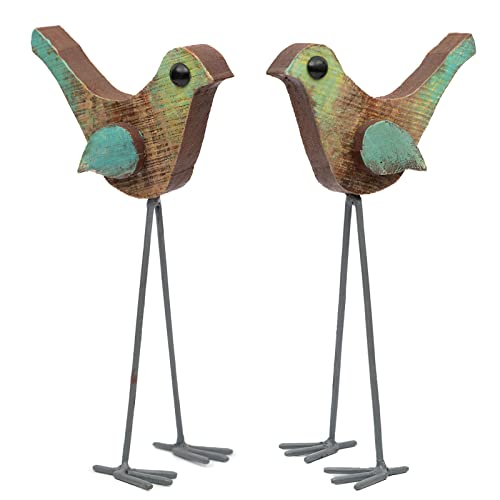 Fine Craft India Wooden Rustic Bird Figurines Set of 2 | Handmade Wood & Iron Decorative Showpiece | Antique Finish Table Decor for Home & Office (Height 11 inch, 220g) (Wooden_Flying_Bird_S2) - Image 5