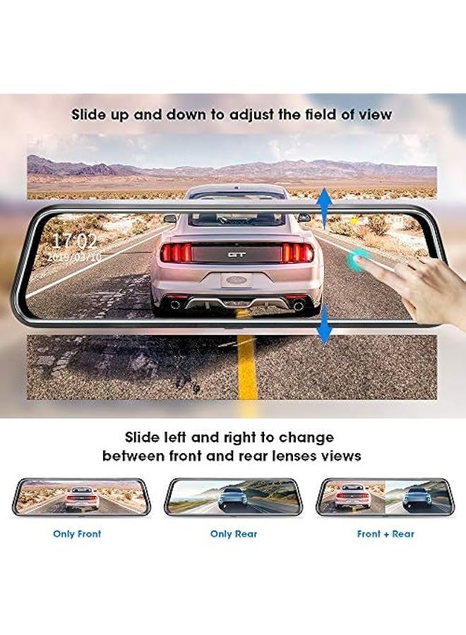 Topleo 10'' Mirror Dash Cam Night Vision 1080P FHD Full Touch Screen Front and Rear View Backup Camera for Cars Loop Recording Streaming Media 170°Wide Angle Parking Assistance with 10 Meters Cable - Image 5