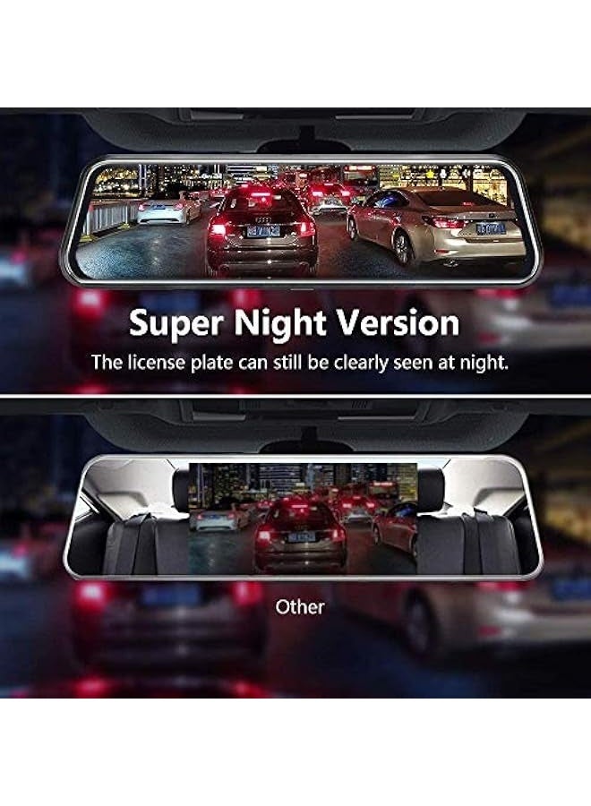 Topleo 10'' Mirror Dash Cam Night Vision 1080P FHD Full Touch Screen Front and Rear View Backup Camera for Cars Loop Recording Streaming Media 170°Wide Angle Parking Assistance with 10 Meters Cable - Image 4