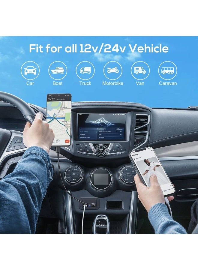 12V USB Outlet, Dual Quick Charge 3.0 12V Socket USB Charger and PD Type-C (USB C), 12V 24V USB Charger Waterproof Power Socket Adapter Car Charger Adapter for RV Marine Motorcycle Truck Golf Cart RV