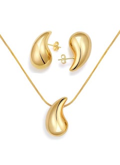 SYNSYB Chunky Gold Hoop Earrings and Necklace Set - Lightweight Waterdrop Hollow Open Hoops - Hypoallergenic Fashion Jewelry in Gift Box  - Image 1