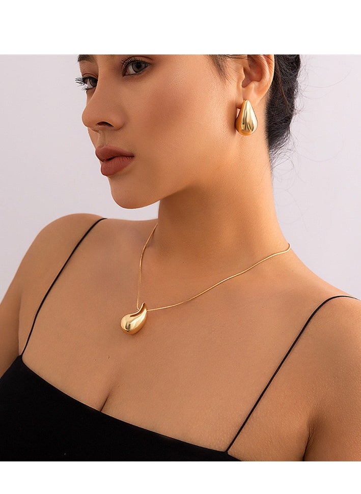 SYNSYB Chunky Gold Hoop Earrings and Necklace Set - Lightweight Waterdrop Hollow Open Hoops - Hypoallergenic Fashion Jewelry in Gift Box  - Image 2