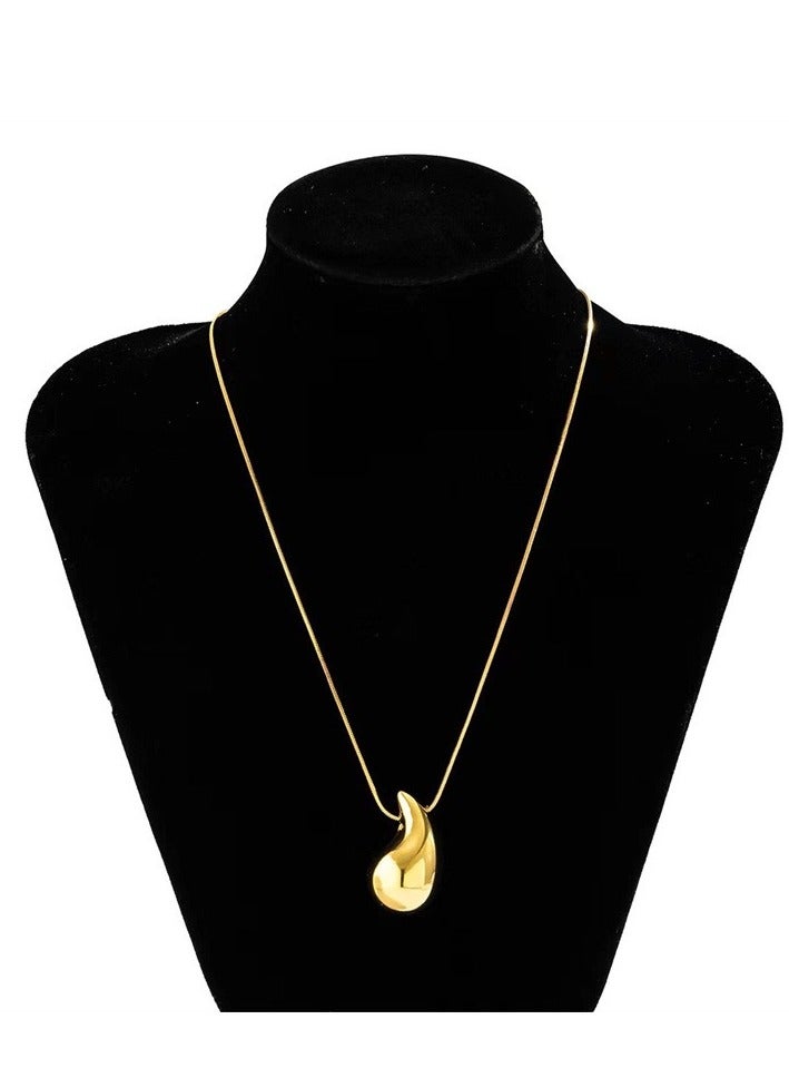Chunky Gold Hoop Earrings and Necklace Set - Lightweight Waterdrop Hollow Open Hoops - Hypoallergenic Fashion Jewelry in Gift Box