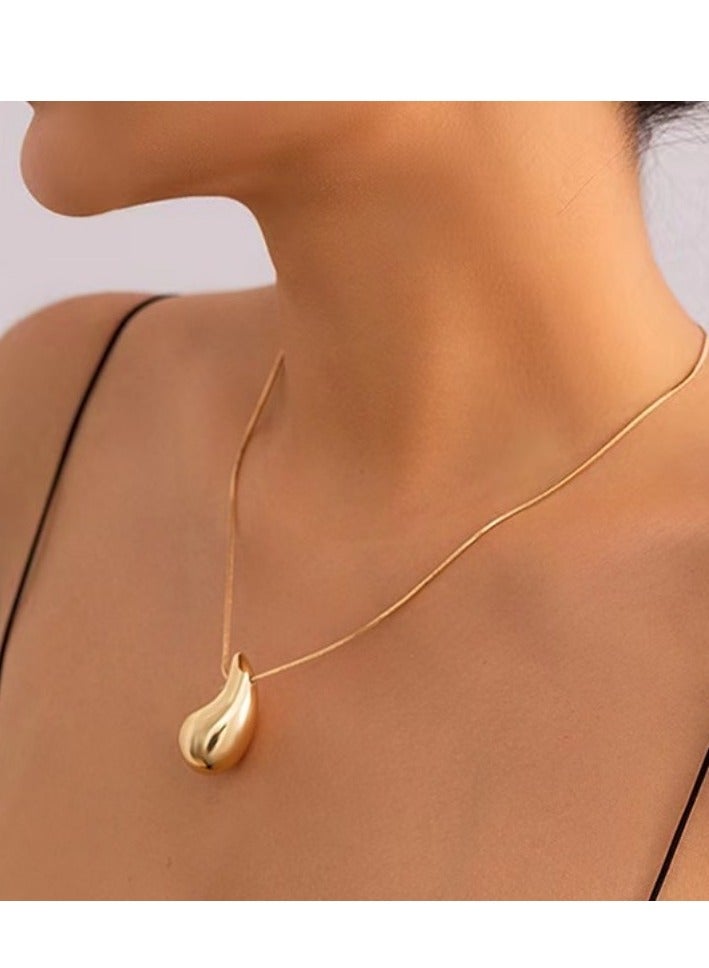 Chunky Gold Hoop Earrings and Necklace Set - Lightweight Waterdrop Hollow Open Hoops - Hypoallergenic Fashion Jewelry in Gift Box