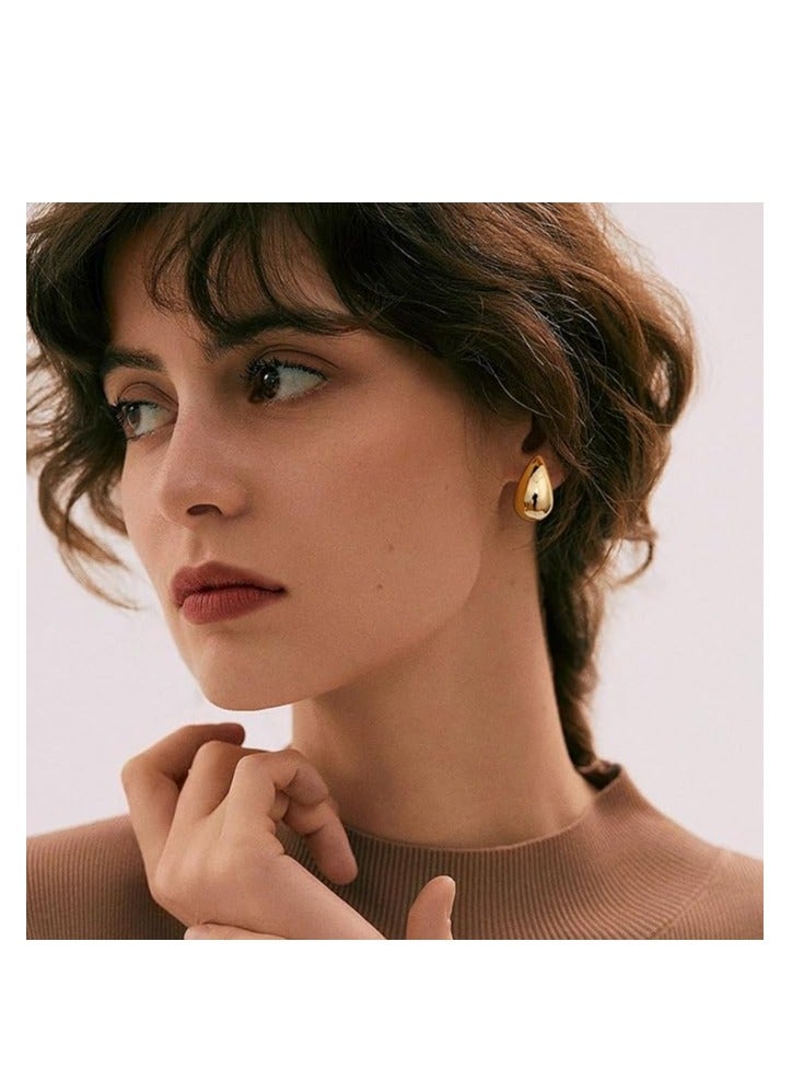 Chunky Gold Hoop Earrings and Necklace Set - Lightweight Waterdrop Hollow Open Hoops - Hypoallergenic Fashion Jewelry in Gift Box