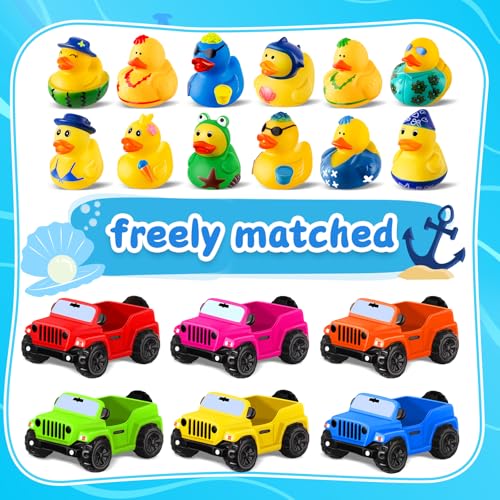 ANGGIKO 24 Pcs Summer Rubber Ducks for Jeeps Summer Beach Rubber Ducks 35 Inch Ducks for Jeeps 2 Inch Ducks for Ducking 12 Summer Ducks with 12 Cars Summer Party Favors Gifts Swimming Pool Water Toys - Image 5