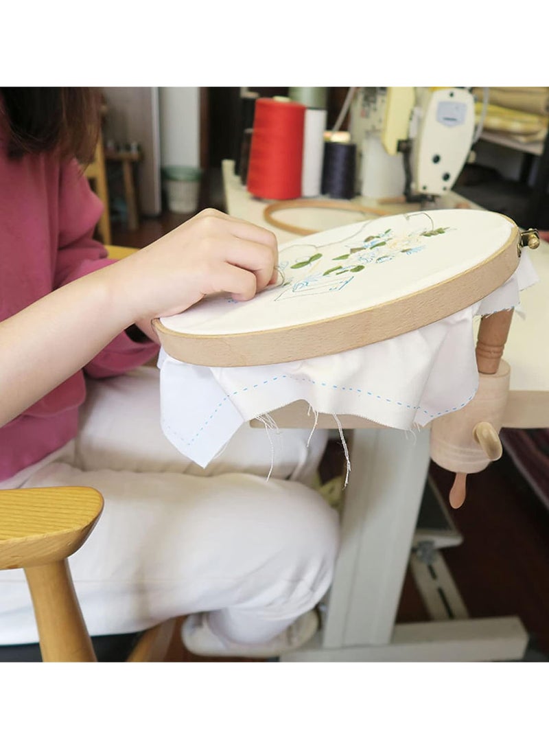 GGOOT Beech Embroidery Frame Stand Wooden Adjustable Cross Stitch Frame Stand Hoop Frame Clipped on Table Embroidery Hoop Stand Sewing Tools  - Image 4