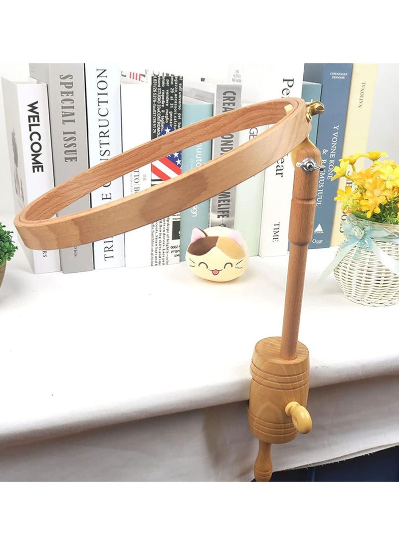 GGOOT Beech Embroidery Frame Stand Wooden Adjustable Cross Stitch Frame Stand Hoop Frame Clipped on Table Embroidery Hoop Stand Sewing Tools  - Image 3