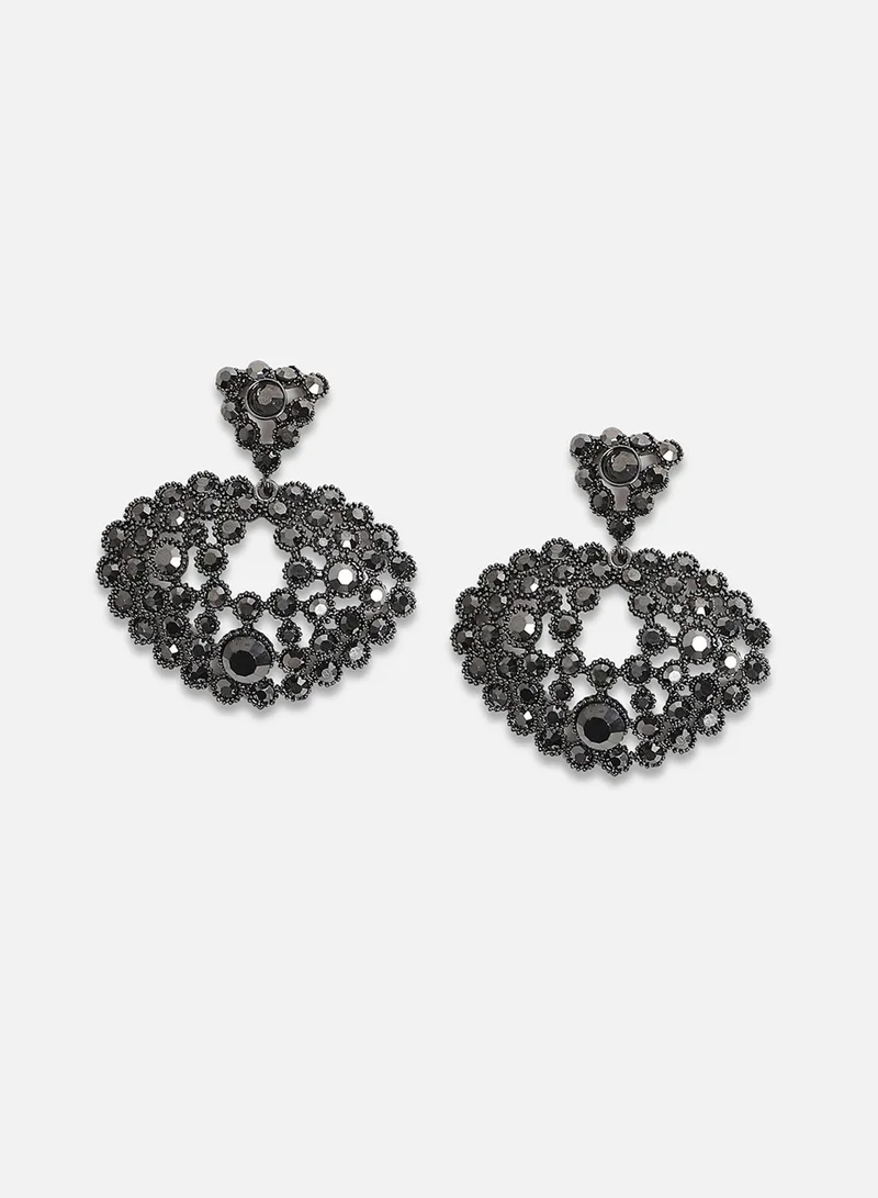 سوهي أقراط متدلية عنقودية مزخرفة - فضية داكنة