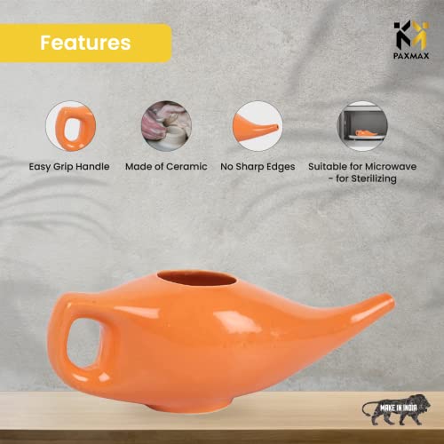 PAXMAX Porcelain Ceramic Neti Pot for Sinus, Jal Neti pots for Nasal Cleansing, Nose congestion and Passages Jala kriya (Orange) - Image 2